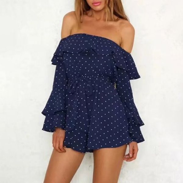 

strapless mini dress women navy blue polka-dot print party robe petal long sleeve summer beach dresses fashion 2021 new, White