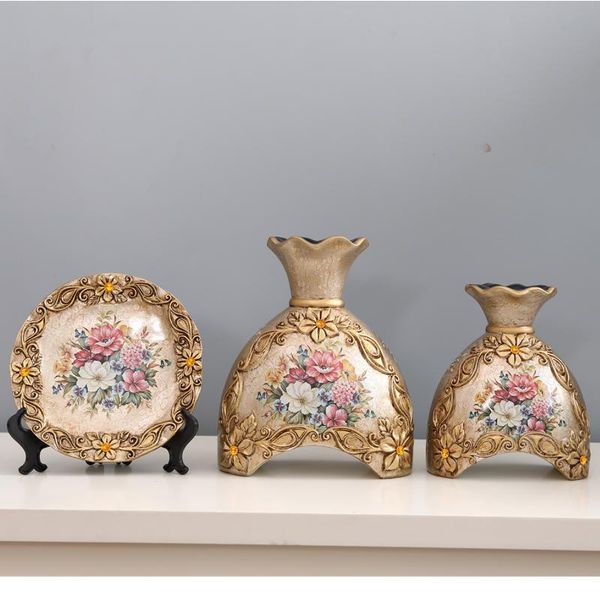 

vases 3pcs/set resin vase 3d stereoscopic dried flowers arrangement wobble plate living room entrance ornaments home decorations
