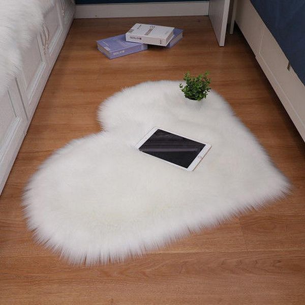 

carpets white faux wool heart shape carpet,girls lovely bedroom bedsides floor mat,soft rug,foot pad,pink,red,black,grey,drop