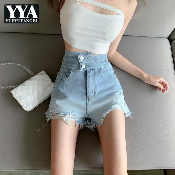 

women's shorts 2021 womens high street casual summer concise pockets classic fashion waist elegant hole denim korean style, White;black