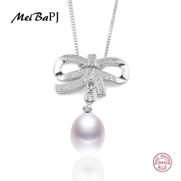 

pendant necklaces [meibapj] trendy real natural freshwater pearl necklace 925 sterling silver bow fine jewelry for women