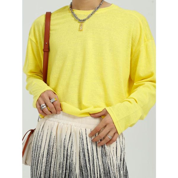 

men's t-shirts mtl clothing - 2021 spring product simple korean loose couple fashion solid color round neck long sleeve t-shirt, White;black