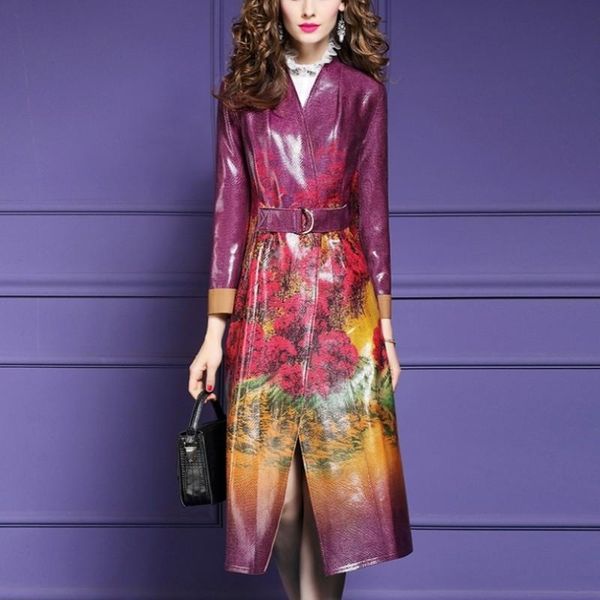 

women's trench coats fashion belt coat office ladies chinese style print winter overcoat slim fit elegant long women clothes autumn, Tan;black