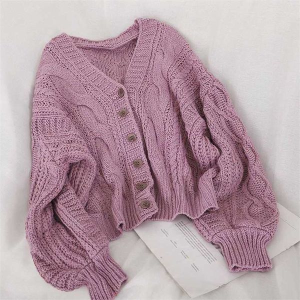 

autumn winter women's cardigan korean style the retro solid color v-neck knitted loose short twist sweater coats ll503 211018, White;black