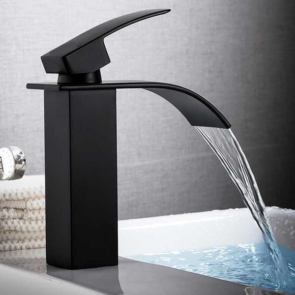 

bathroom sink faucets waterfall basin faucet square chrome silver black kitchen wide spout mesa cold water tap
