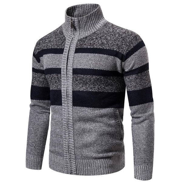 

men's sweaters fashion clothes mens knitted striped sweater zipper long sleeve cardigan winter warm jumper knitwear party casual outer, White;black