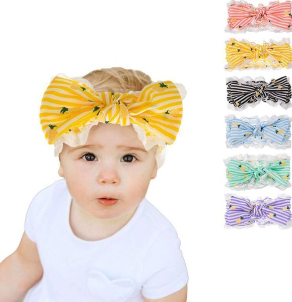 

baby headband striped pineapple print head bands lace bowknot kids hair accessories bounce hairs band french korean style 6colors, Slivery;white