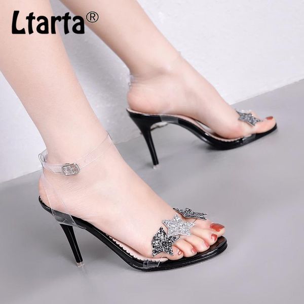 

summer fashion thin heeled a- line with women's sandals transparent cutout high-heeled shoes, Black