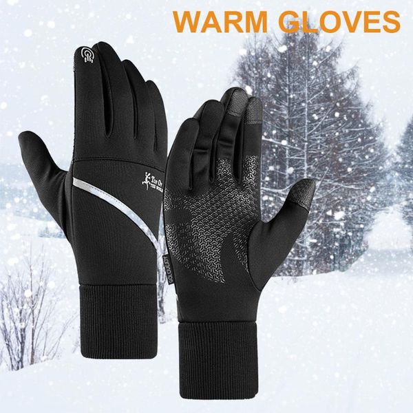 

winter cycling gloves bicycle warm outdoor sports full finger mitten for bike skiing motorcycle riding, Black