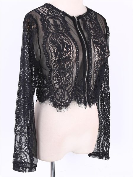 

fashion slim lace flore womens shirt crop long sleeve black summer size s xl, White