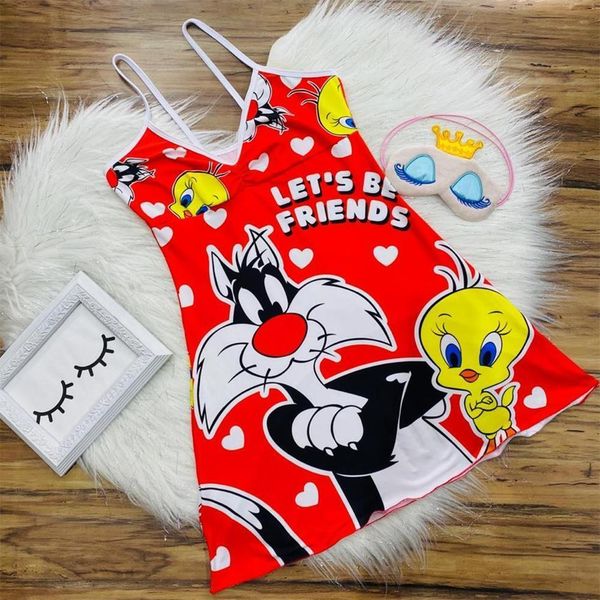 

women's sleepwear summer sling nightdress women cartoon print sleeveless sweet girls nightgown sleepshirts 20 colors meet0808, Black;gray