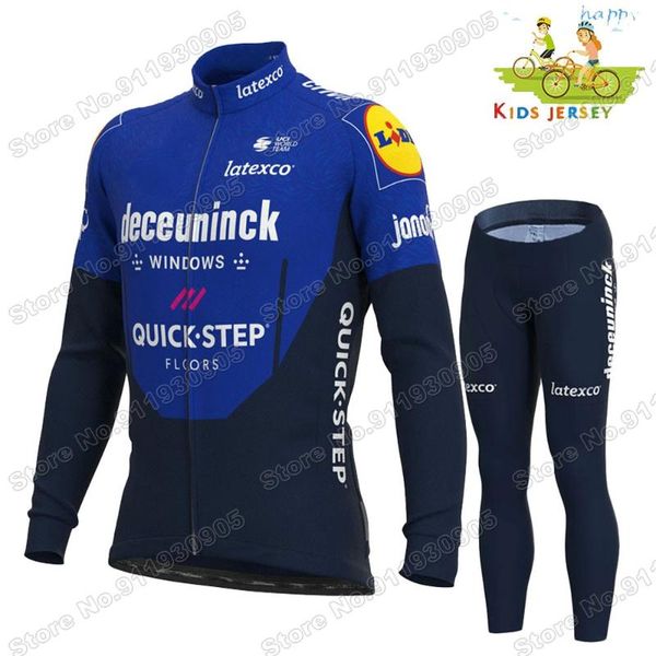 

racing sets 2021 quick step kids cycling jersey set boys girls summer clothing long sleeve road bike suit ropa ciclismo, Black;blue