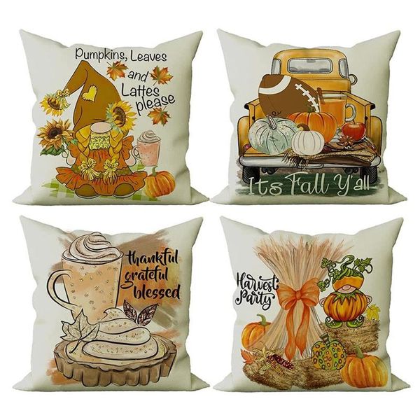 Federa per cuscino Autunno Farmhouse Copre 18x18 Set di 4 decorazioni per il Ringraziamento per divano divano a casa per interni ed esterni