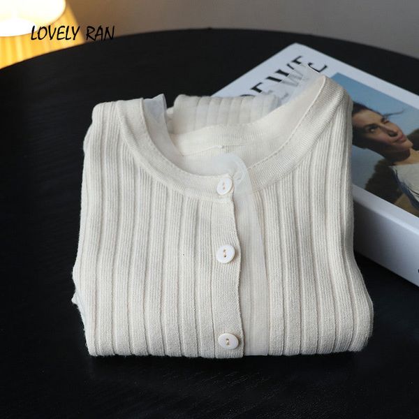 

women's knits & tees patchwork knitted sweater cardigan muslin long sleeve single breasted female korean casual lady rj3i, White