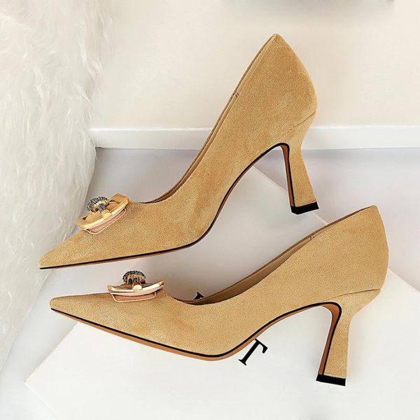 

dress shoes 2021 women elegant 7.5cm high heels plus size 43 lady nude office low pumps escarpins glitter crystal party fashion, Black