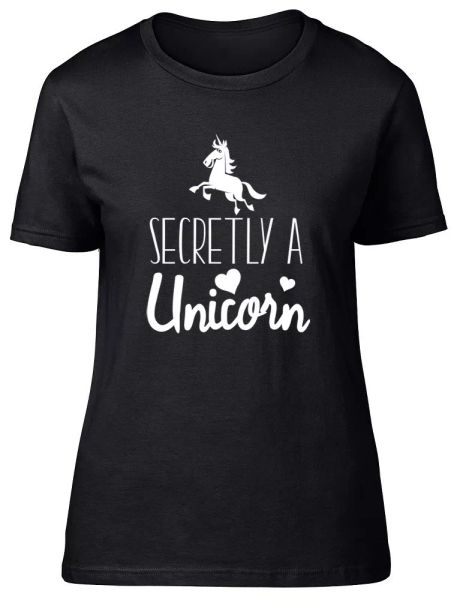 

secretly a unicorn ladies womens fitted t-shirt, White;black