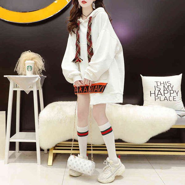 

autumn and winter 2021 new korean loose lazy wind long hoodie women's ins fashion versatile hong kong style coat, Black