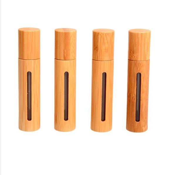 

storage bottles & jars 1 pack (5/10/50pcs)10ml natural bamboo wood roll on ball bottle with window essential oil sub-bottling perfumes rolle