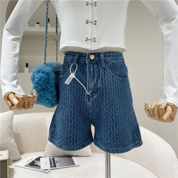 

short female spring niche fashion design high waist loose fine versatile retro denim shorts a-line leg wide pants, White;black