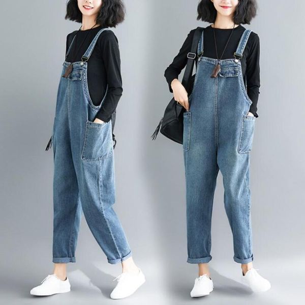 

women's jumpsuits & rompers 2021 autumn women literary denim womens jumpsuit casual jeans sleeveless suspender pants overalls w223, Black;white