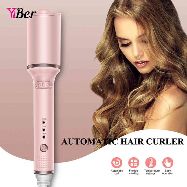 

automatic ceramic auto rotate curling iron long-lasting styling temperature wave care electric hair curler, Black