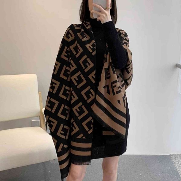 

the new design double pair 2021 new scarf female autumn and winter net red shawl student long wool bib tide brand, Blue;gray