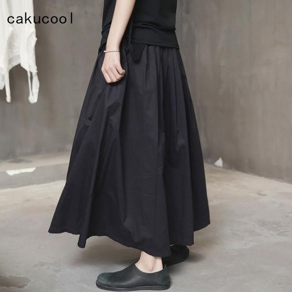 

cakucool panel black skirt women empire a-line japan design pleats cotton casual long skirts maxi size