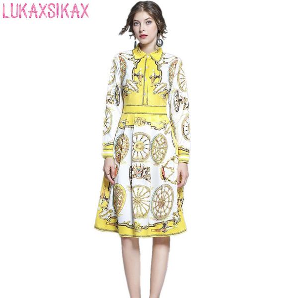 

casual dresses 2021 spring autumn women long sleeve dress gorgeous retro positioning printing runway shirt, Black;gray