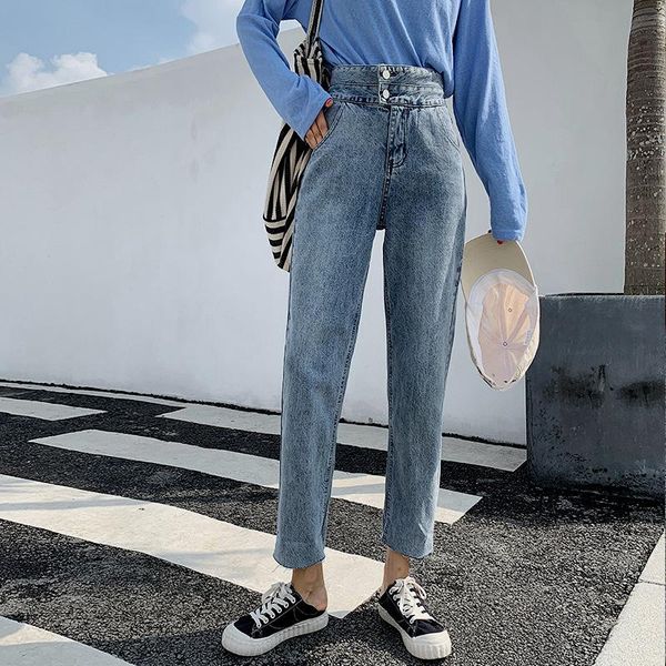 

women's jeans cgc 2021 high waist woman autumn loose straight denim pants female wide leg cotton baggy trousers women streetwear, Blue
