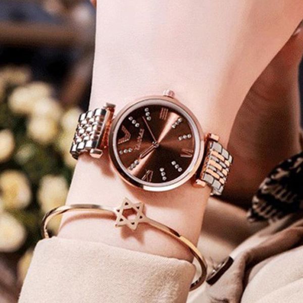 

wristwatches ladies watch with bracelet set luxury crystal women quartz waterproof stainless steel strap relogio feminino, Slivery;brown