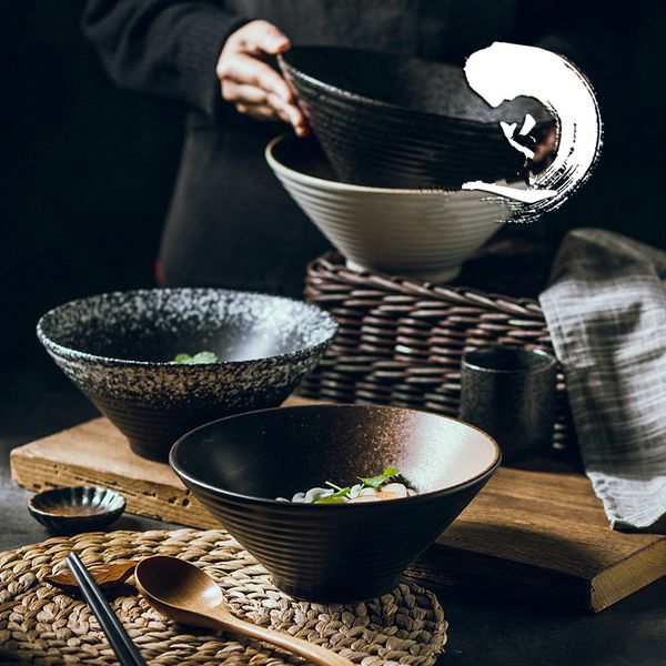 

japanese creative tableware set commercial bamboo hat ceramic bowl household large ramen rice noodles soup bowl