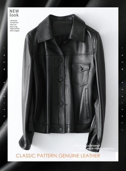 

women's leather & faux yr.fashion ladies genuine jackets.chic ,trendy ,vintage sheepskin, Black