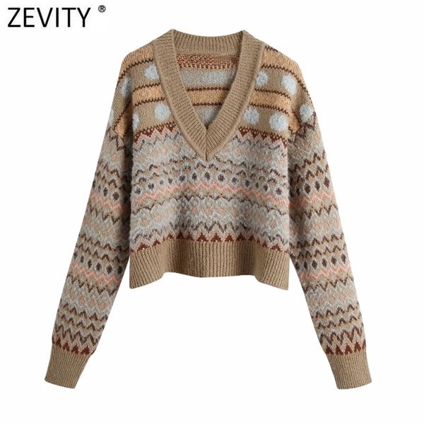 

women vintage v neck long sleeve print short knitting sweater female retro patchwork casual chic pullovers s522 210420, White;black