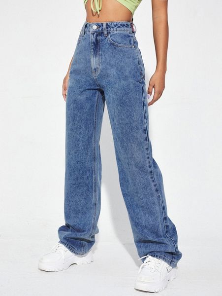 

high waist wide leg jeans 91kd#, Blue
