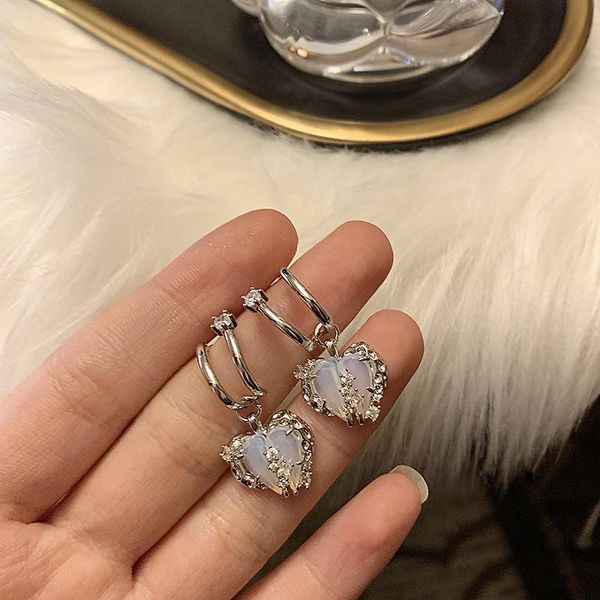 

earrings & necklace french high sense of love, micro diamonds, temperament, net celebrity, ladies earrings, open ring, two-piece set, all-ma, Silver
