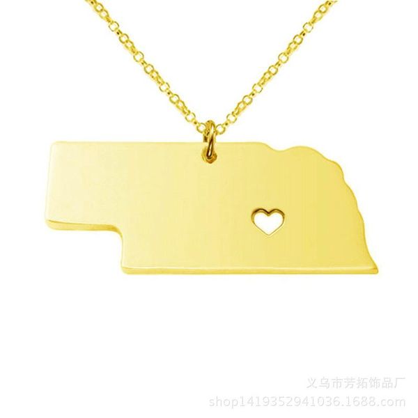 

fashion map of the united states nebraska not embroidered steel necklace pendant necklaces, Silver