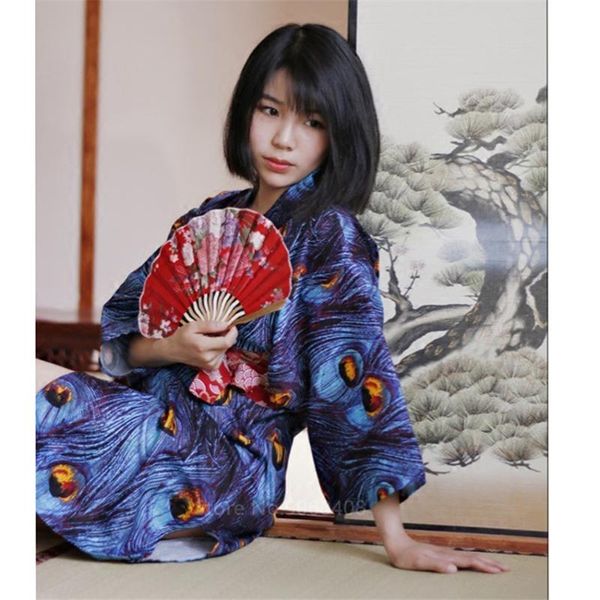 

japanese style kimono dress ancient peacock yukata floral print kawaii girls robe japan women haori vintage party anime cosplay ethnic cloth, Red