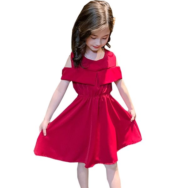 

girl dresses solid color child party summer casual style s costumes kids 6 8 10 12 14 210528, Red;yellow