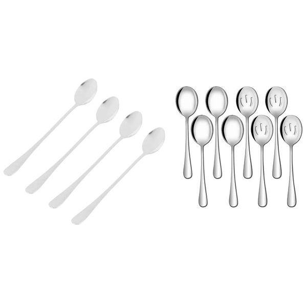 

spoons 4 pcs coffee super long round head & 8 8.5 inches serving slotted