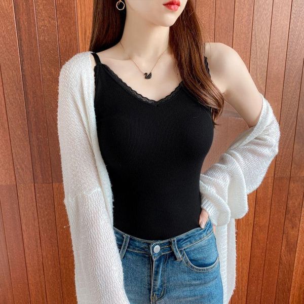 

camisoles & tanks women 2021 winter fashion lace v-neck vest female thicken warm bottoming ladies thermal underwear e312, Black;white