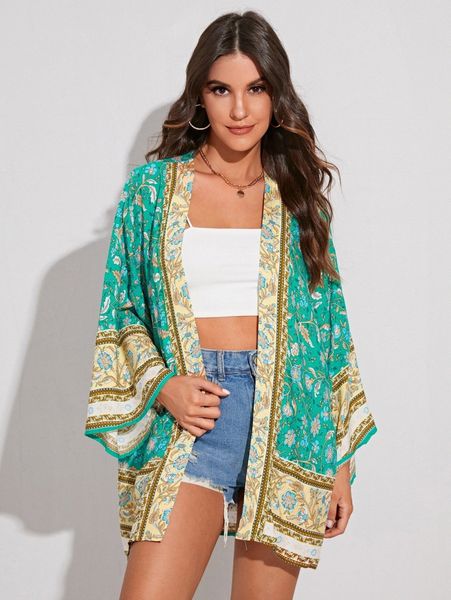 

open front graphic print kimono h5qx#, White;black
