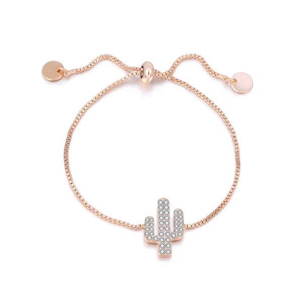

link, chain cute cz cactus charm bracelets rose gold box plant fashion jewelry for women adjustable bracelet friendship unique gifts, Black