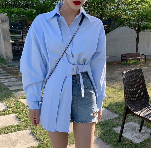 

korean chic women loose blouse long sleeve ol shirt fashion spring summer all match solid blusas femme 210422, White