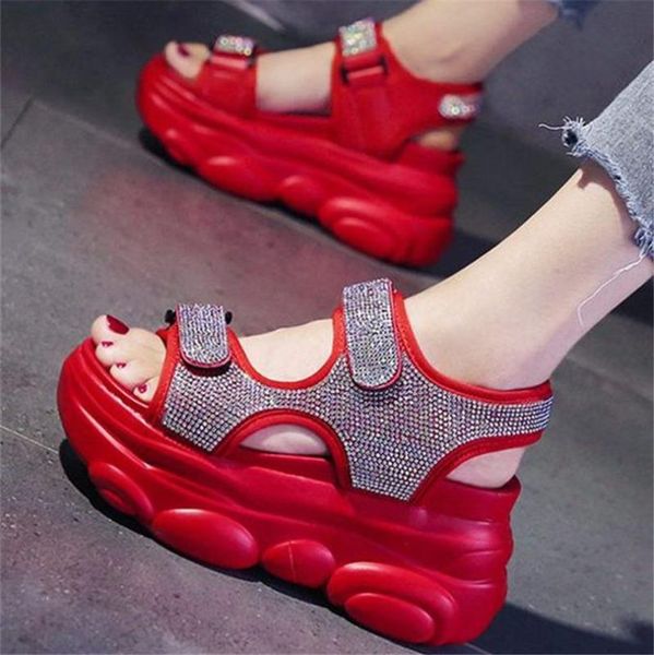 

women's rhinestone gladiator sandals high heel platform chunky summer fashion sneakers comfortable casual shoes beach, Black