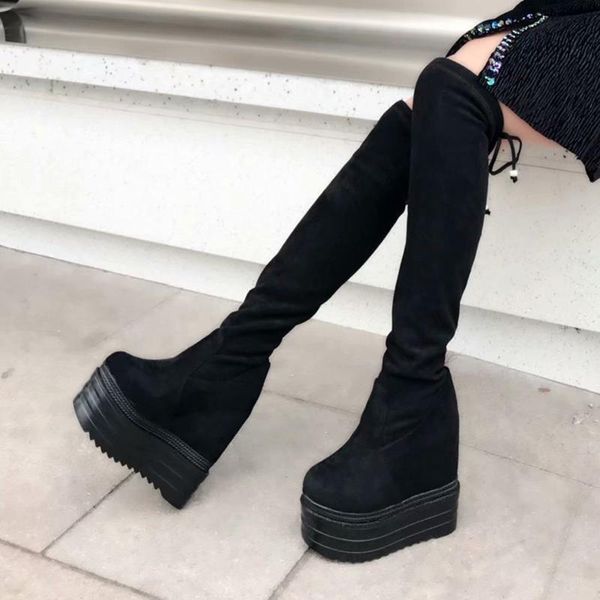 

boots increase within wedges long high heel women's stovepipe waterproof platform over-the-knee 39, Black