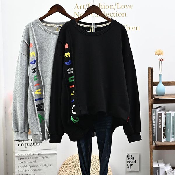 

women's t-shirt plus size spring long sleeve tsweatshirt round neck stitching oversleeves cute loose, White