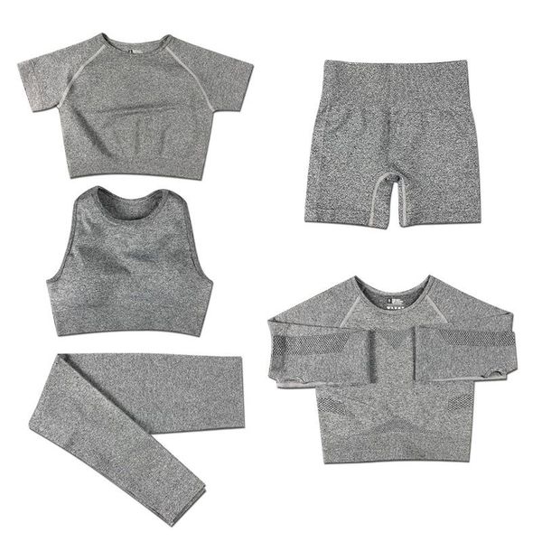 

5pcs gym set seamless women yoga workout fitness clothing push up leggings crop pants exercise running tracksuit outfit