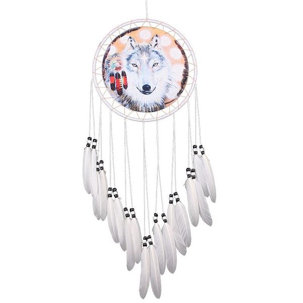 

decorative objects & figurines wolf printed dream catcher net feather bead dreamcatcher hanging ornament decor children room decoration