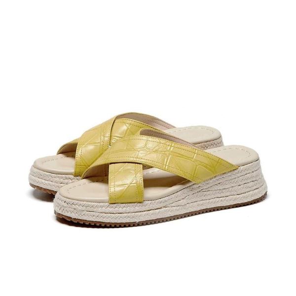 

slippers summer arrival sheep leather loafer peep toe straw wedges high heels outside slipper young lady shoes women l92, Black