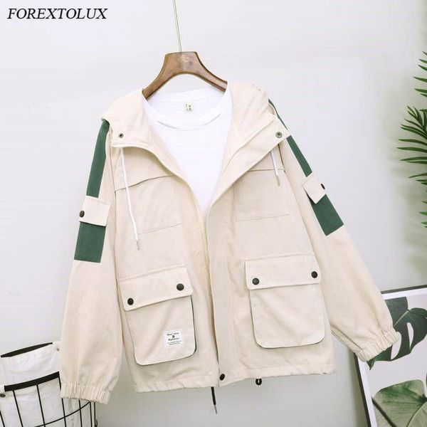 

hooded zipper coat autumn jacket women female long sleeve safari style black spring patchwork pockets outerwear 2021 women's jackets, Black;brown